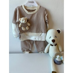 2-Piece Set with Teddy Bear, Brown Sweater and Pants
